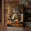 Joycorners Wolf Gentleman Smoking Cigar and Drinking Beer in Rustic Bar Wrapped Canvas Wall Art