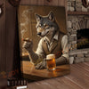 Joycorners Wolf Gentleman Smoking Cigar and Drinking Beer in Rustic Bar Wrapped Canvas Wall Art
