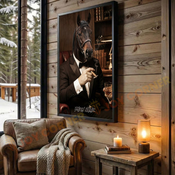Joycorners Horse Luxury Tuxedo Gentleman Cigar Library Scene Personalized Name Wall Art Canvas
