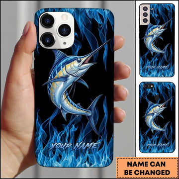 Joycorners Marlin Fishing Blue Flame Smoke Background Personalized Name 3D Phone Case