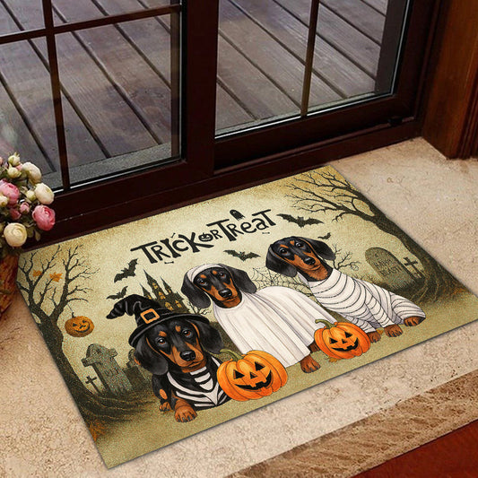 Joycorners Cute Halloween Dachshund Dog Doormat, Trick Or Treat, Spooky Doormat For Home Decor Housewarming Gift, Welcome Mat Gift For Dachshund Lovers LM0210