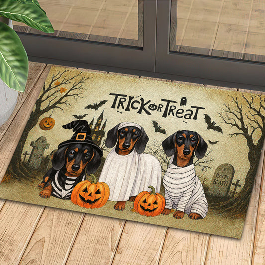 Joycorners Cute Halloween Dachshund Dog Doormat, Trick Or Treat, Spooky Doormat For Home Decor Housewarming Gift, Welcome Mat Gift For Dachshund Lovers LM0210