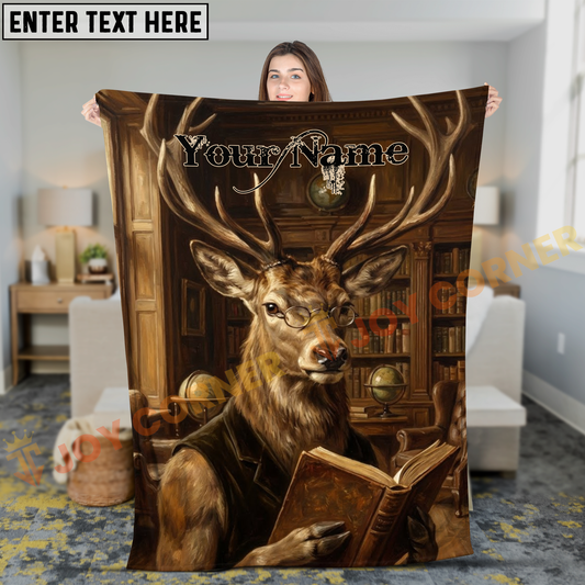 Joycorners Smart Stag Reading Book in Vintage Library Personalized 3D Blanket