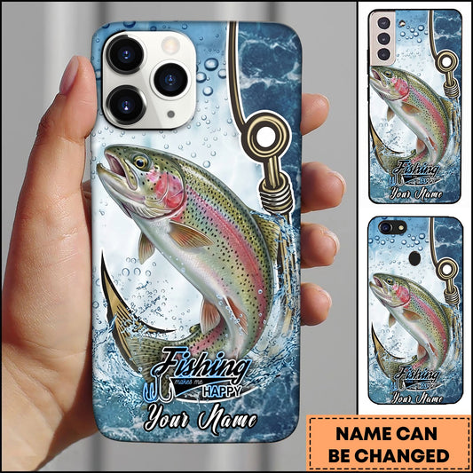 Joycorners Trout Fishing Phone Case Hook Line Ocean Bubble Design Personalized Name Phone Case