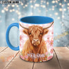 Joycorners Highland Cow Pink Plaid Flowers Custom Name Mug