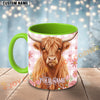 Joycorners Highland Cow Pink Plaid Flowers Custom Name Mug