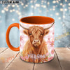 Joycorners Highland Cow Pink Plaid Flowers Custom Name Mug