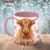 Joycorners Highland Cow Pink Plaid Flowers Custom Name Mug