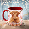Joycorners Highland Cow Pink Plaid Flowers Custom Name Mug