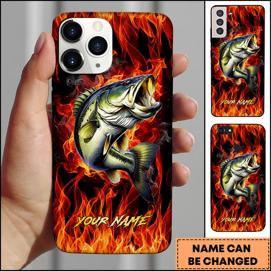 Joycorners Bass Fishing Fire Flame Background Personalized Name 3D Phone Case