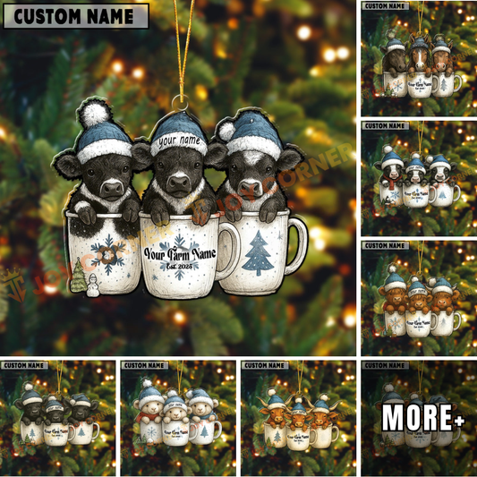 Joycorners Personalized Cup Cuties Cows Christmas Acrylic Ornament (10 Breed Options)