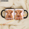 Joycorners Highland Cow Pink Plaid Flowers Custom Name Mug