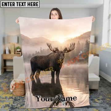 Joycorners Majestic Moose Standing in Misty Mountain Lake Personalized 3D Blanket