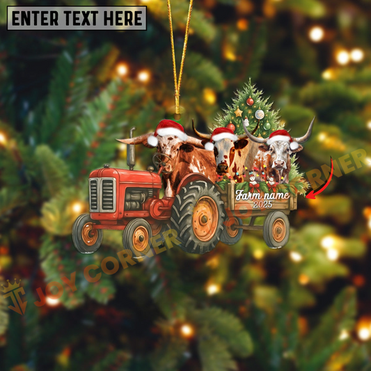 Joycorners Personalized Farm Tractor Christmas Ornament with Texas Long Horn & Tree Acrylic Ornament