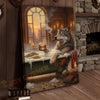 Joycorners Relaxed Wolf in Luxury Bathtub with Whiskey and Cigar at Golden Sunset Wrapped Canvas Wall Art