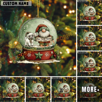 Joycorners Personalized Farmhouse Christmas Snow Globe Acrylic Ornament (14 Breed Options)