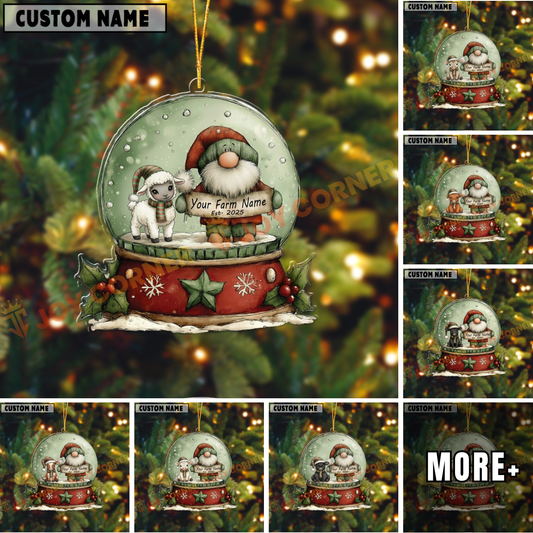Joycorners Personalized Farmhouse Christmas Snow Globe Acrylic Ornament (14 Breed Options)