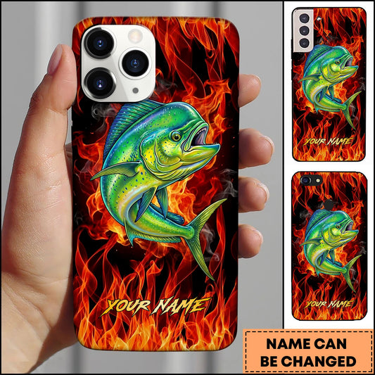 Joycorners Mahi-mahi Fishing Fire Flame Background Personalized Name 3D Phone Case