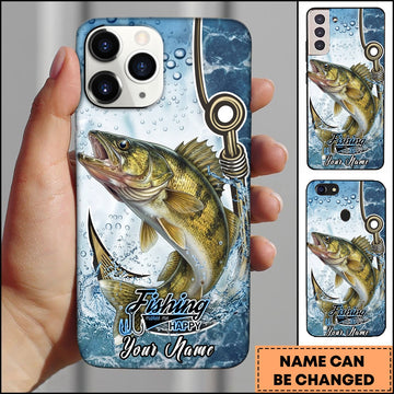 Joycorners Walleye Fishing Phone Case Hook Line Ocean Bubble Design Personalized Name Phone Case