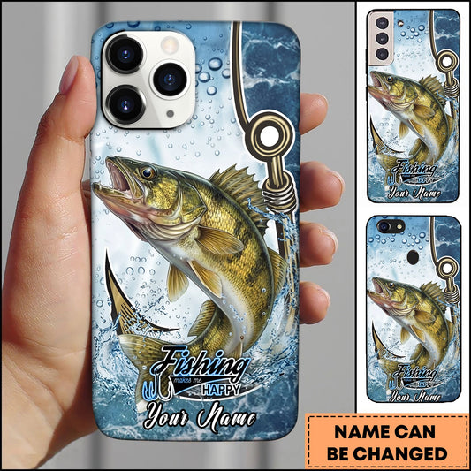 Joycorners Walleye Fishing Phone Case Hook Line Ocean Bubble Design Personalized Name Phone Case