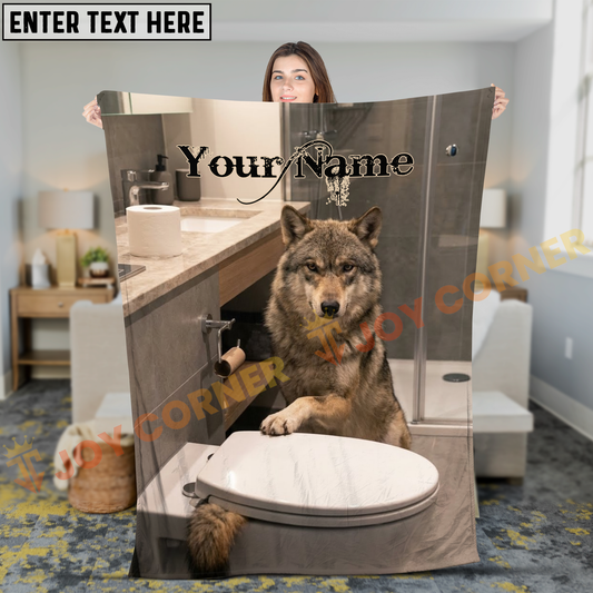 Joycorners Humorous Grey Wolf Closing Bathroom Toilet Lid Personalized 3D Blanket