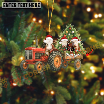 Joycorners Personalized Farm Tractor Christmas Ornament with Simmental & Tree Acrylic Ornament