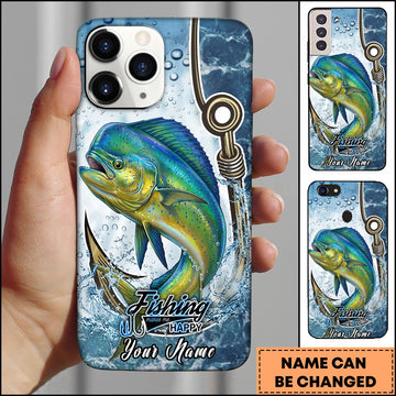 Joycorners Mahi-mahi Fishing Phone Case Hook Line Ocean Bubble Design Personalized Name Phone Case
