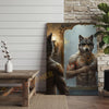 Joycorners Wolf Grooming in Mirror with Gold Chain and Sunglasses Wrapped Canvas Wall Art