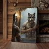 Joycorners Wolf Grooming in Mirror with Gold Chain and Sunglasses Wrapped Canvas Wall Art