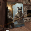 Joycorners Wolf Grooming in Mirror with Gold Chain and Sunglasses Wrapped Canvas Wall Art