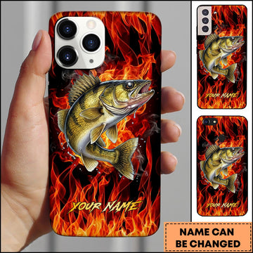 Joycorners Walleye Fishing Fire Flame Background Personalized Name 3D Phone Case