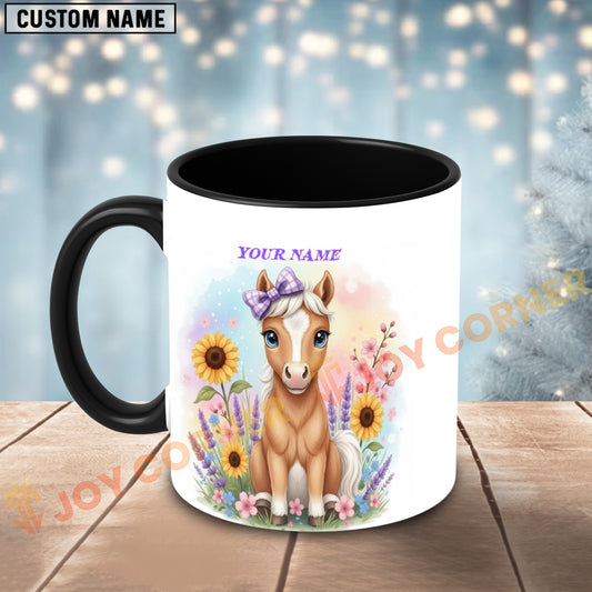 Joycorners Cute Horse Pony Purple Bow Sunflower Custom Name Mug