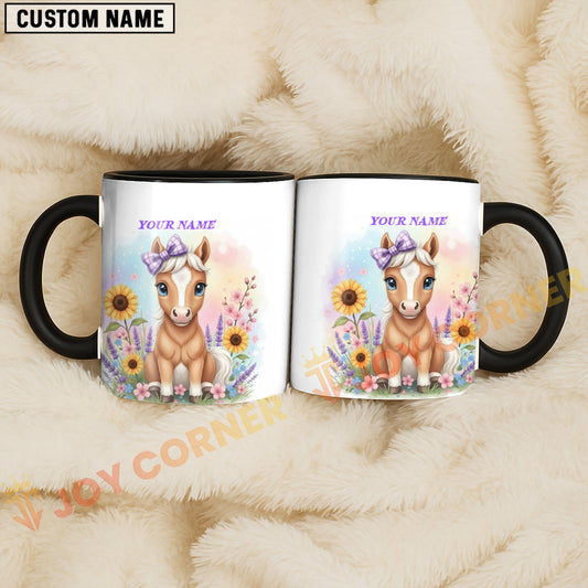 Joycorners Cute Horse Pony Purple Bow Sunflower Custom Name Mug