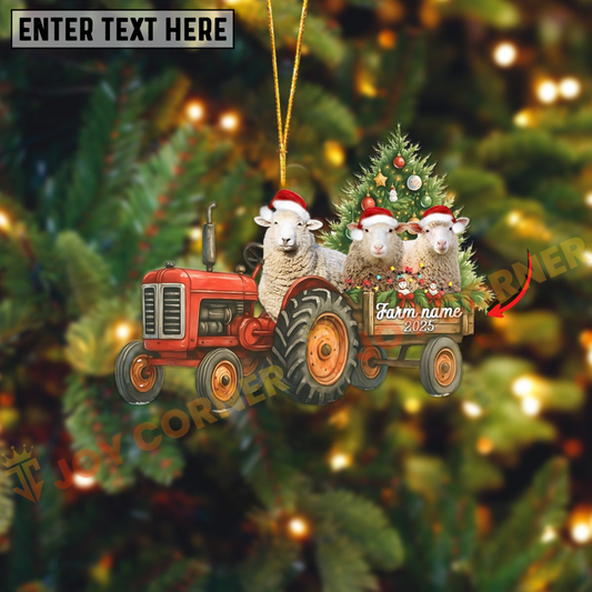 Joycorners Personalized Farm Tractor Christmas Ornament with Sheep & Tree Acrylic Ornament