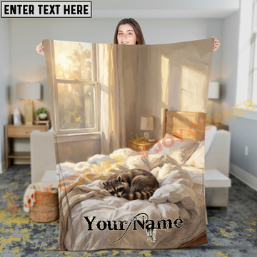 Joycorners Cozy Raccoon Sleeping in White Bed Oil Painting Personalized 3D Blanket