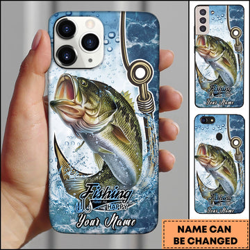 Joycorners Bass Fishing Phone Case Hook Line Ocean Bubble Design Personalized Name Phone Case