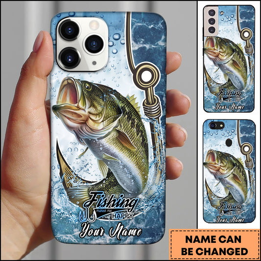 Joycorners Bass Fishing Phone Case Hook Line Ocean Bubble Design Personalized Name Phone Case
