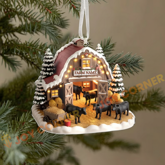 Joycorners Merry Christmas Cattles On Snow Farm Custom Name Ornament, Acrylic Ornament (8 Breed Options)