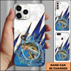 Joycorners Fishing Phone Case Jumping Water Splash Blue Lightning Scale Pattern Personalized Name Phone Case (8 Fish Species)
