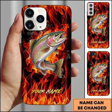 Joycorners Trout Fishing Fire Flame Background Personalized Name 3D Phone Case
