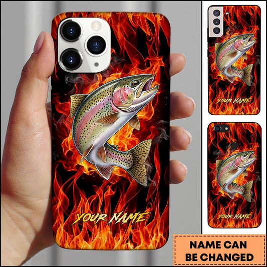 Joycorners Trout Fishing Fire Flame Background Personalized Name 3D Phone Case