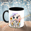 Joycorners Black and White Holstein Purple Bow Sunflower Custom Name Mug