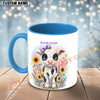 Joycorners Black and White Holstein Purple Bow Sunflower Custom Name Mug