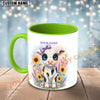 Joycorners Black and White Holstein Purple Bow Sunflower Custom Name Mug