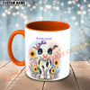 Joycorners Black and White Holstein Purple Bow Sunflower Custom Name Mug