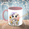Joycorners Black and White Holstein Purple Bow Sunflower Custom Name Mug
