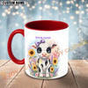 Joycorners Black and White Holstein Purple Bow Sunflower Custom Name Mug