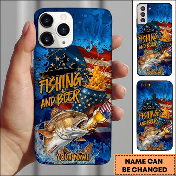 Joycorners Red Fish Fishing Phone Case Fishing And Beer American Flag Personalized Name 3D Phone Case