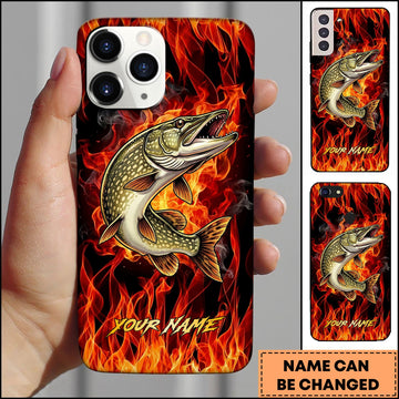 Joycorners Pike Fishing Fire Flame Background Personalized Name 3D Phone Case