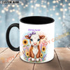 Joycorners Brown and White Hereford Cow Purple Bow Sunflower Personalized Mug
